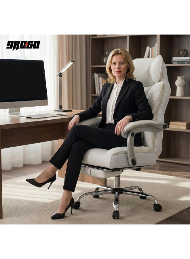 DROGO Emperium Office Chair for Work from Home 400LBS | Ergonomic Executive Boss Chair with PU Leather, High Back, Spacious Cushion Seat & Pumping Lumbar Support | Desk Chair with Premium Metal Base & Footrest White - Image 2